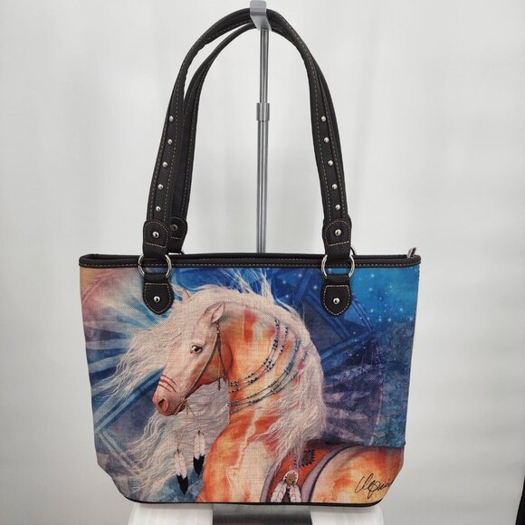 MONTANA WEST Horse Graphic Canvas Shoulder Tote & Wristlet Set NWT - Picture 5 of 11